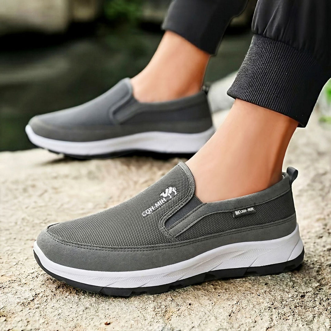 Men's comfort trainers showing the flexible slip-on design