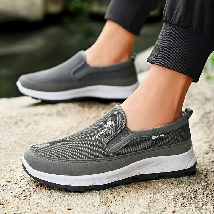 Men's comfort trainers showing the flexible slip-on design