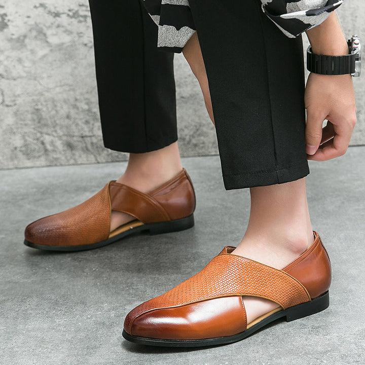 Men's leather loafers displaying slip-on design