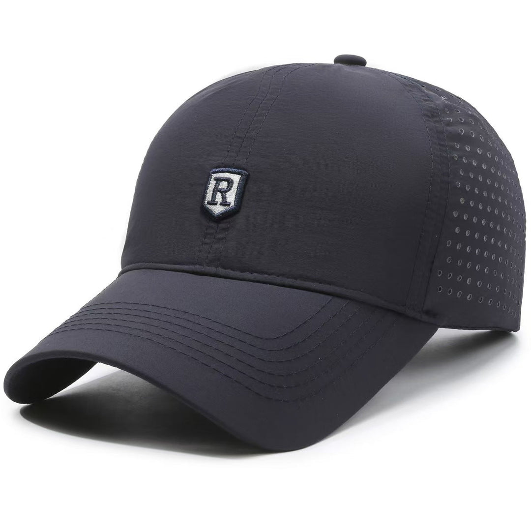 Close-up of breathable fabric on men's adjustable baseball cap