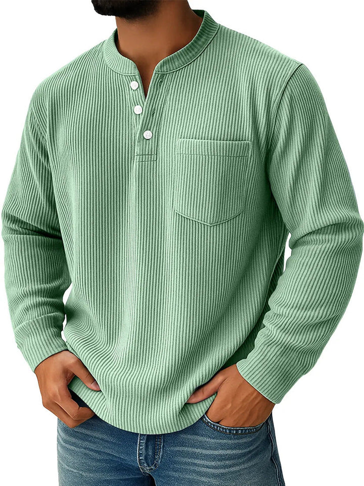 Long-sleeve men's Henley shirt designed for comfortable layering