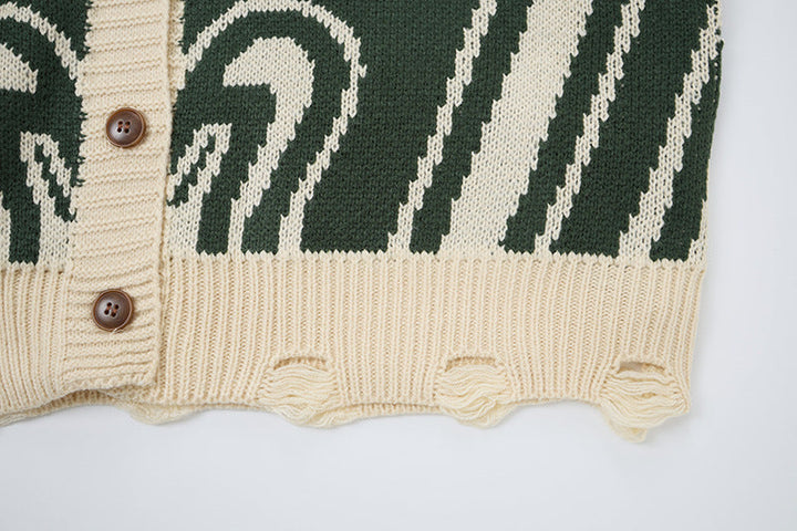 Textured knit fabric and swirl pattern on the men's cardigan