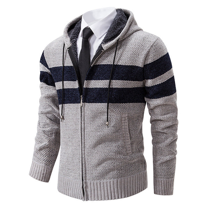 Men's Textured Knit Hooded Jacket With Teddy Lining
