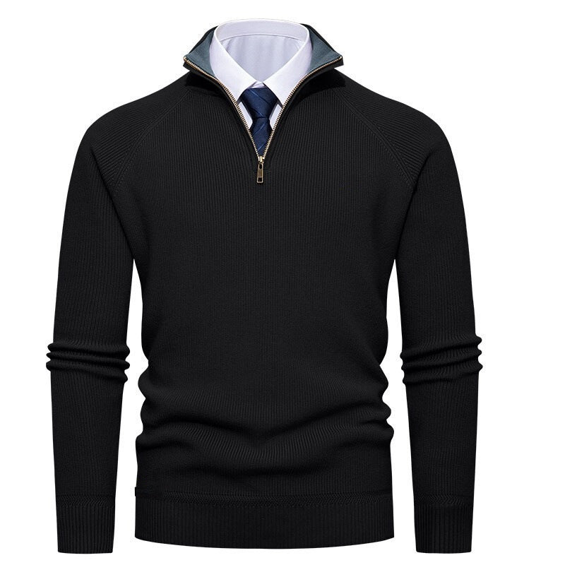Men's Fine Ribbed Knit Half-Zip Jumper