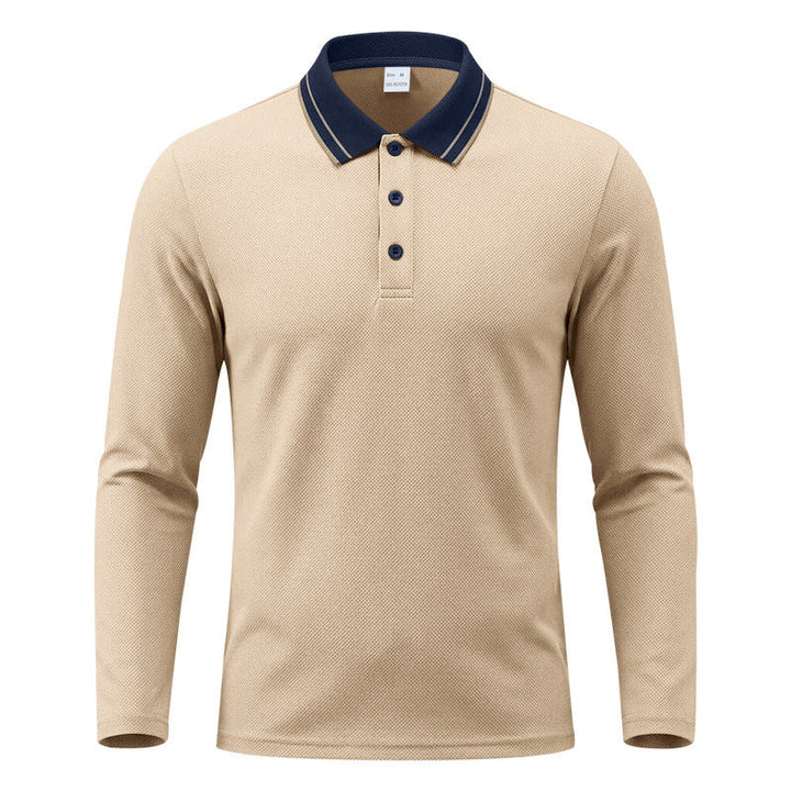 Men's Long-Sleeve Piqué Polo Shirt Contrast Collar