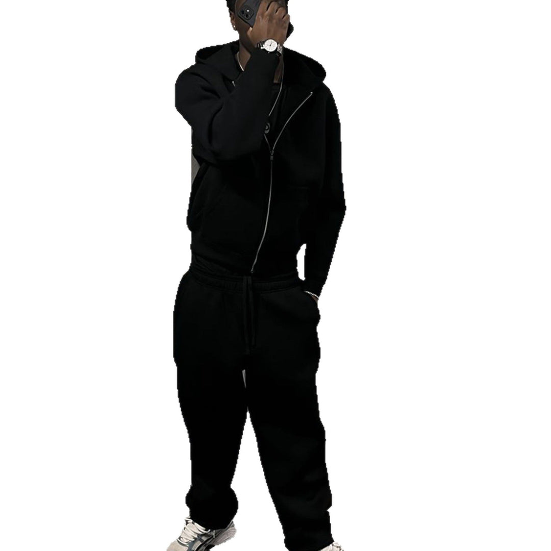 Close-up view of the zip fastening on the men's hoodie
