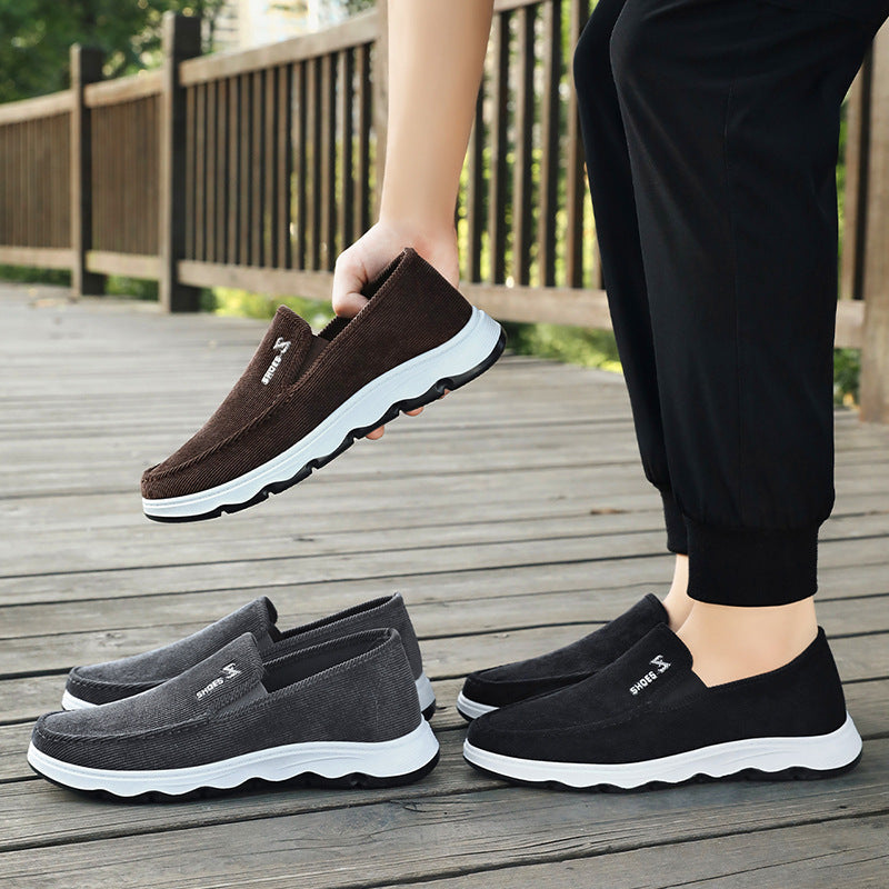 Men's slip-on shoes displaying the textured textile upper