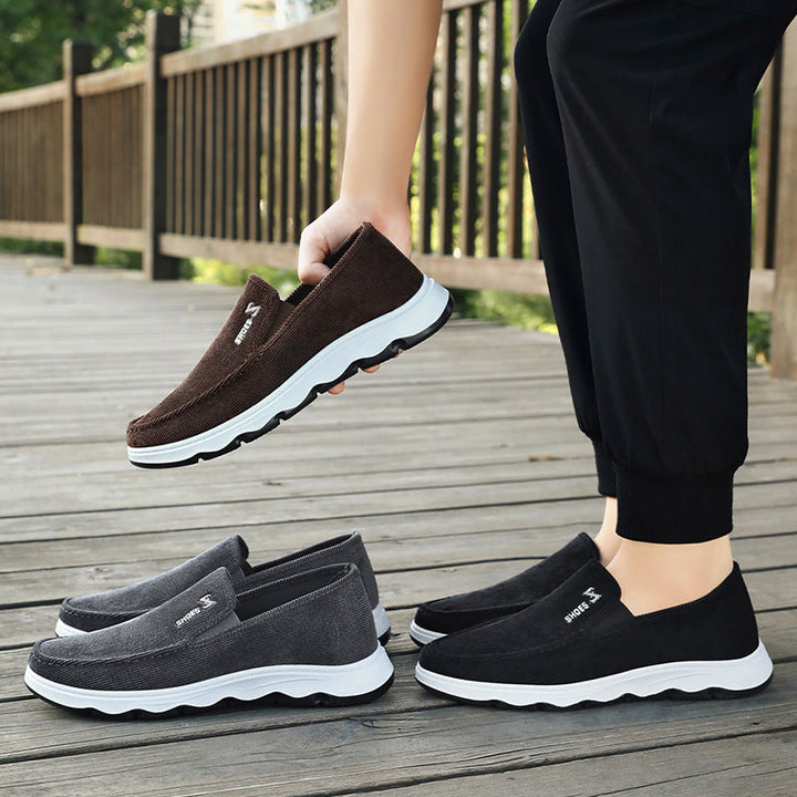 Men's slip-on shoes displaying the textured textile upper