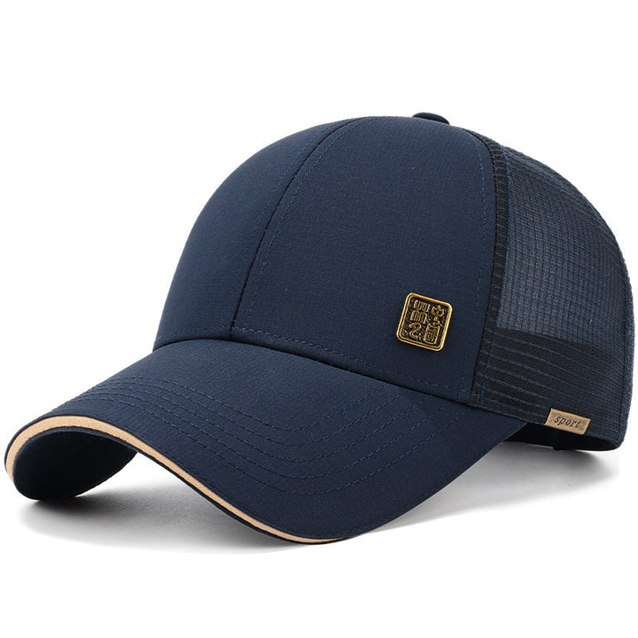 Rear view of men's mesh cap with breathable ventilation design