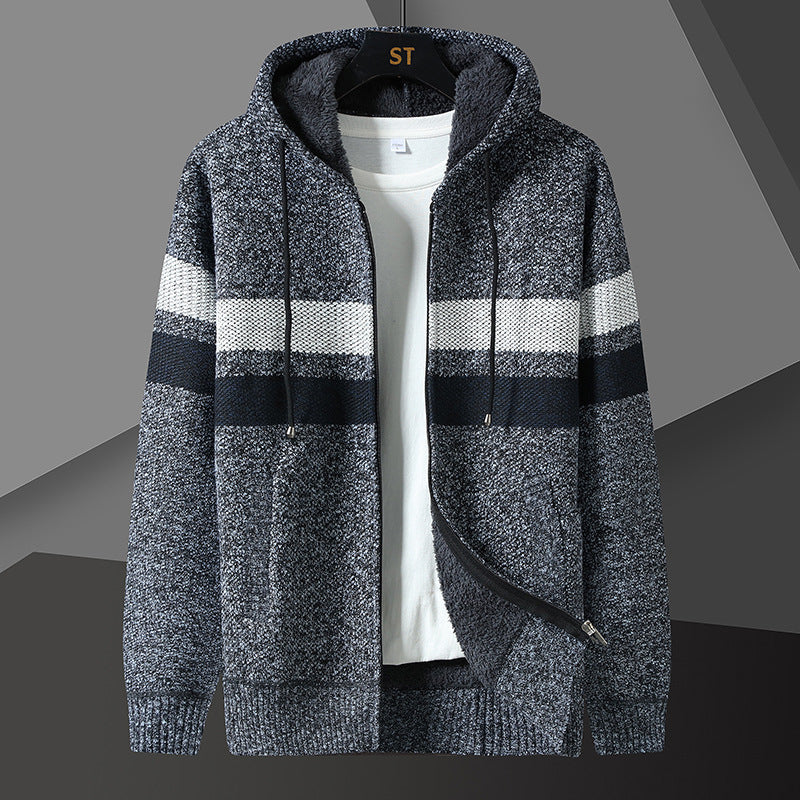 Men's Knitted Hooded Jacket Teddy Lined Full Zip