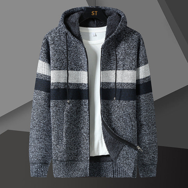Men's Knitted Hooded Jacket Teddy Lined Full Zip