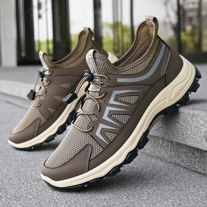 Men's trekking trainers with breathable mesh uppers and quick-lace fastening