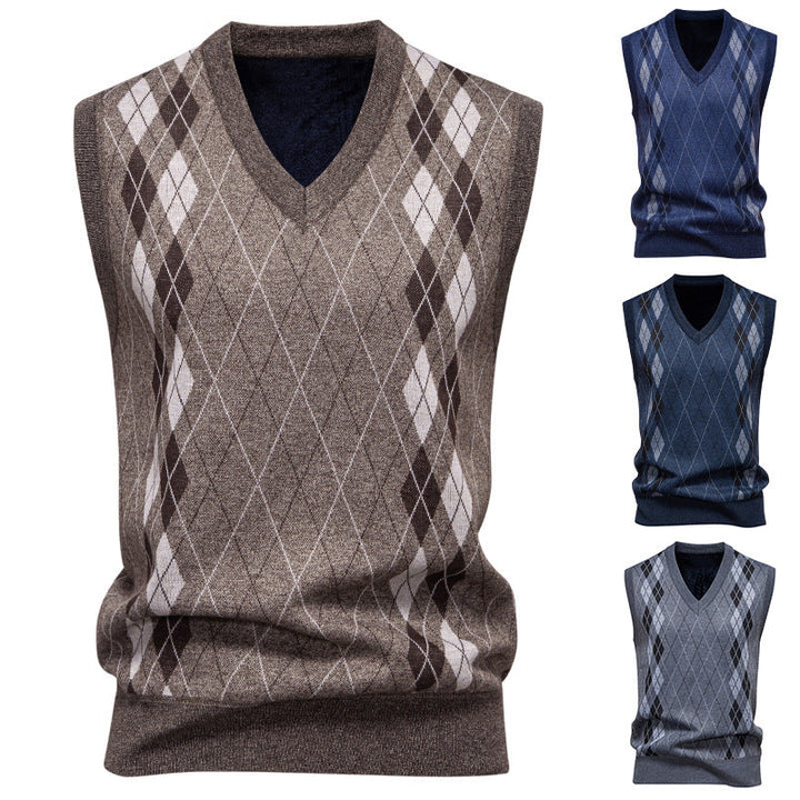 Men's argyle knit waistcoat with a classic V-neck design