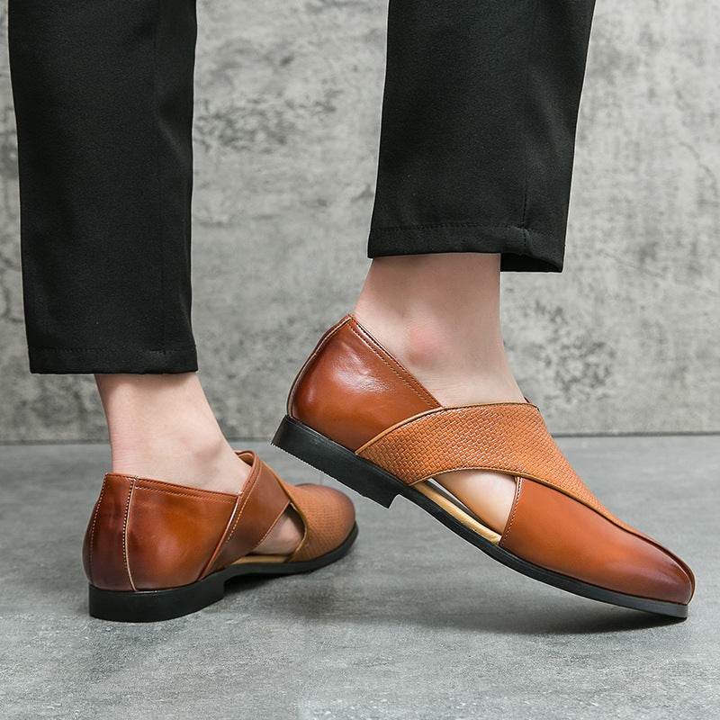 Sole and profile view of men's genuine leather loafers