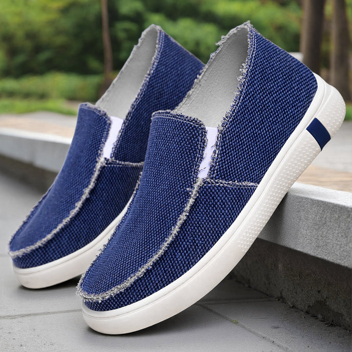 Men’s canvas slip-on shoes with a frayed edge detail