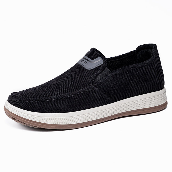Grippy rubber outsole of men's cord slip-on trainers