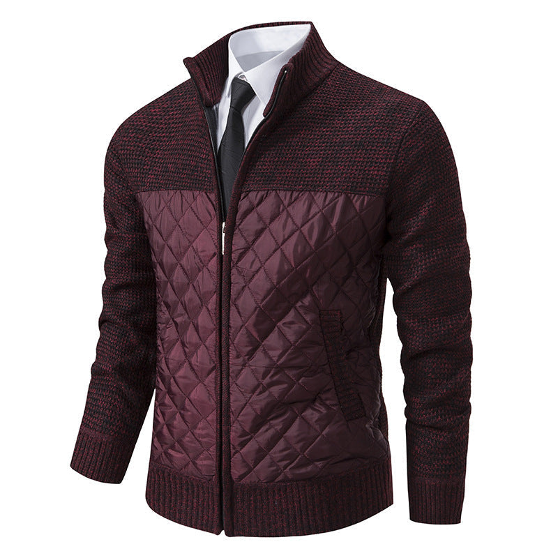 Full view of the men's diamond quilted knit jacket
