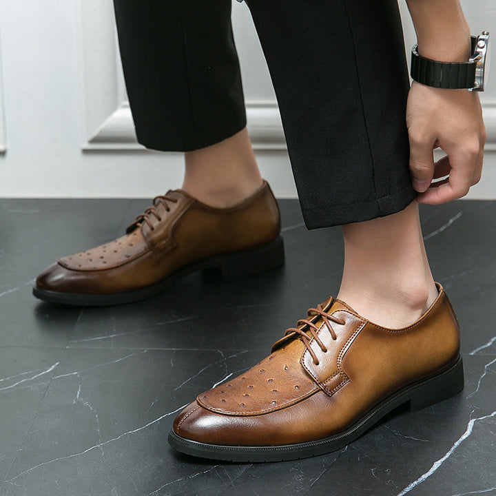 Men's ostrich leather dress shoes with lace-up fastening detail