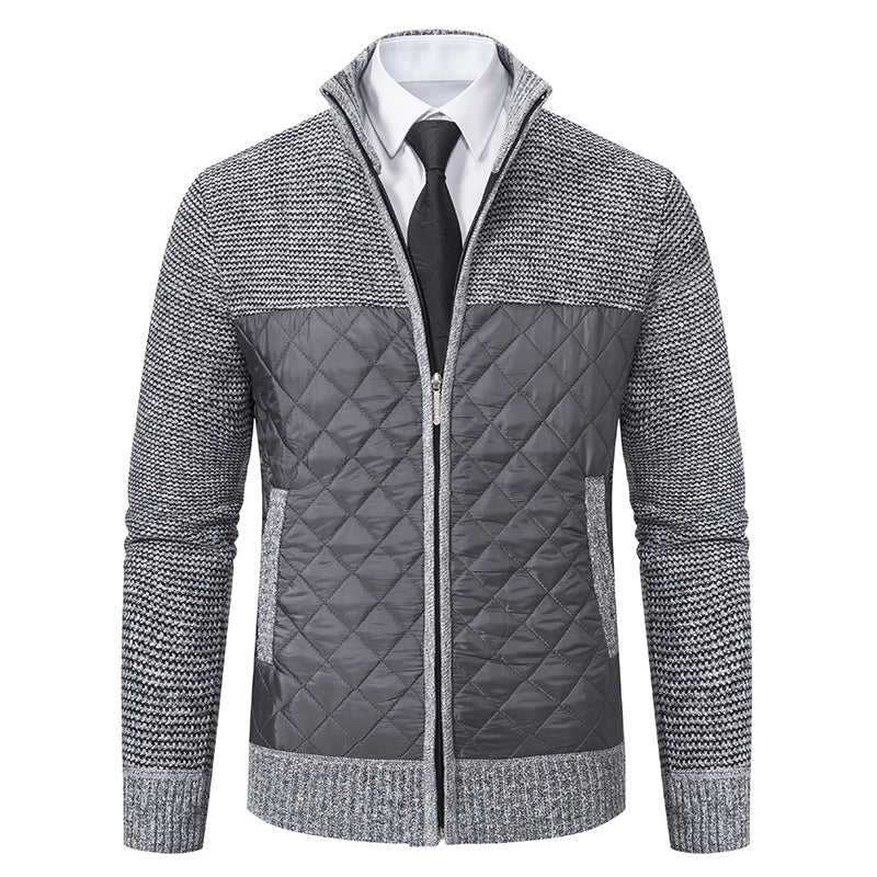 Men's diamond quilted knit hybrid jacket with a stand collar