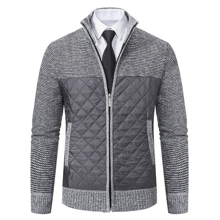 Men's diamond quilted knit hybrid jacket with a stand collar