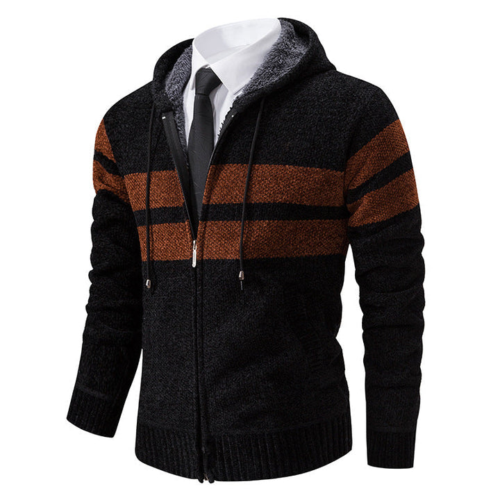 Men's Textured Knit Hooded Jacket With Teddy Lining