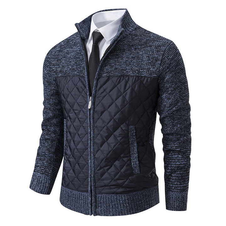 Side view of the men's quilted knit hybrid jacket