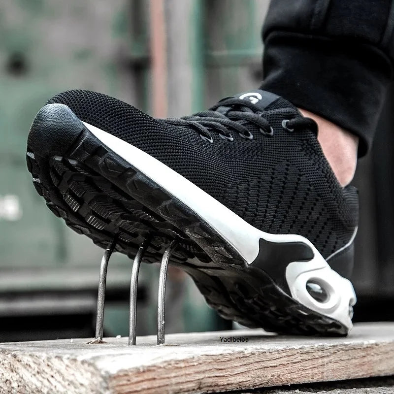Pair of men's safety shoes suitable for warehouse and industrial work