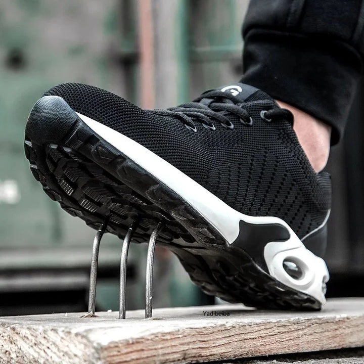 Pair of men's safety shoes suitable for warehouse and industrial work
