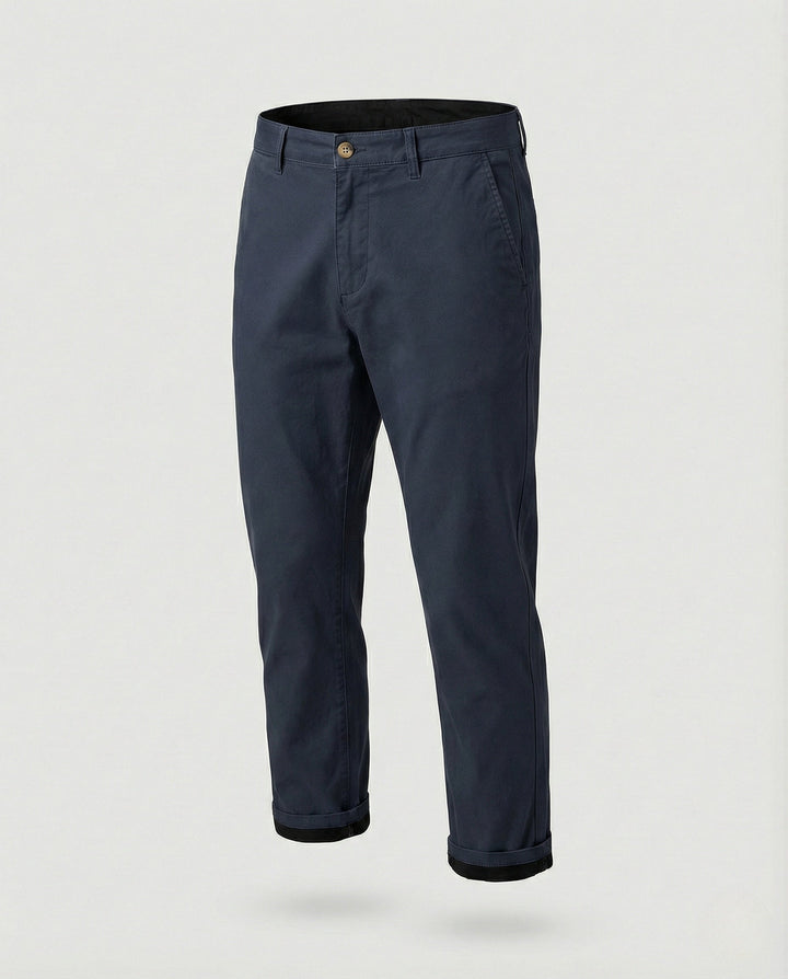 Detail of the tapered leg on men's fleece-lined chinos