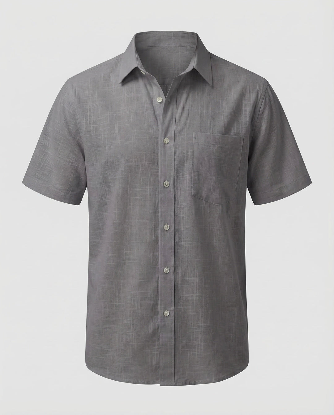 Men's short sleeve linen shirt styled for a casual summer look