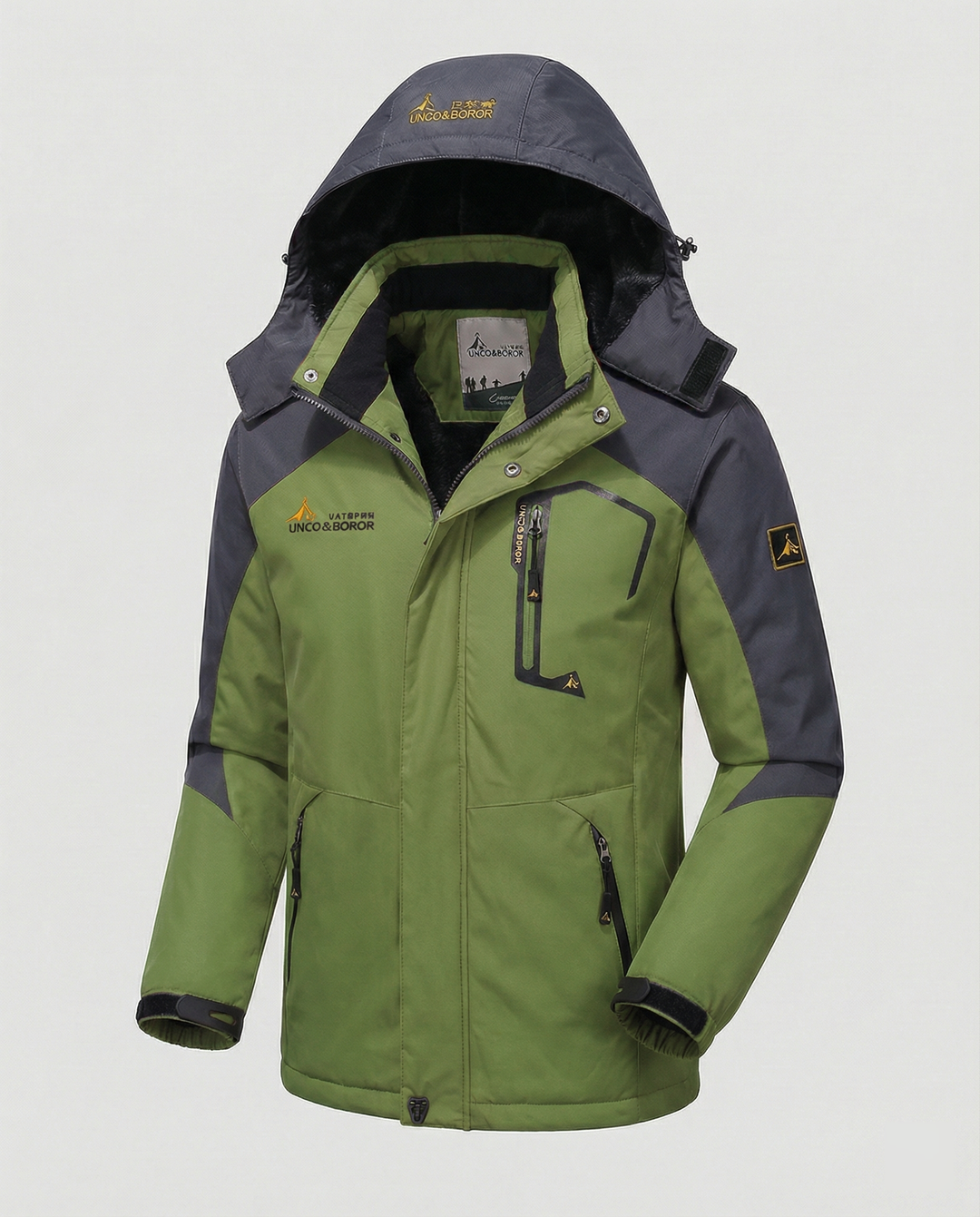 Close-up of the collar on a men's windproof jacket