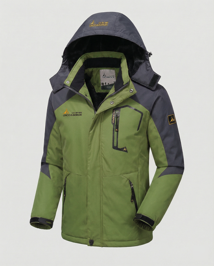 Close-up of the collar on a men's windproof jacket