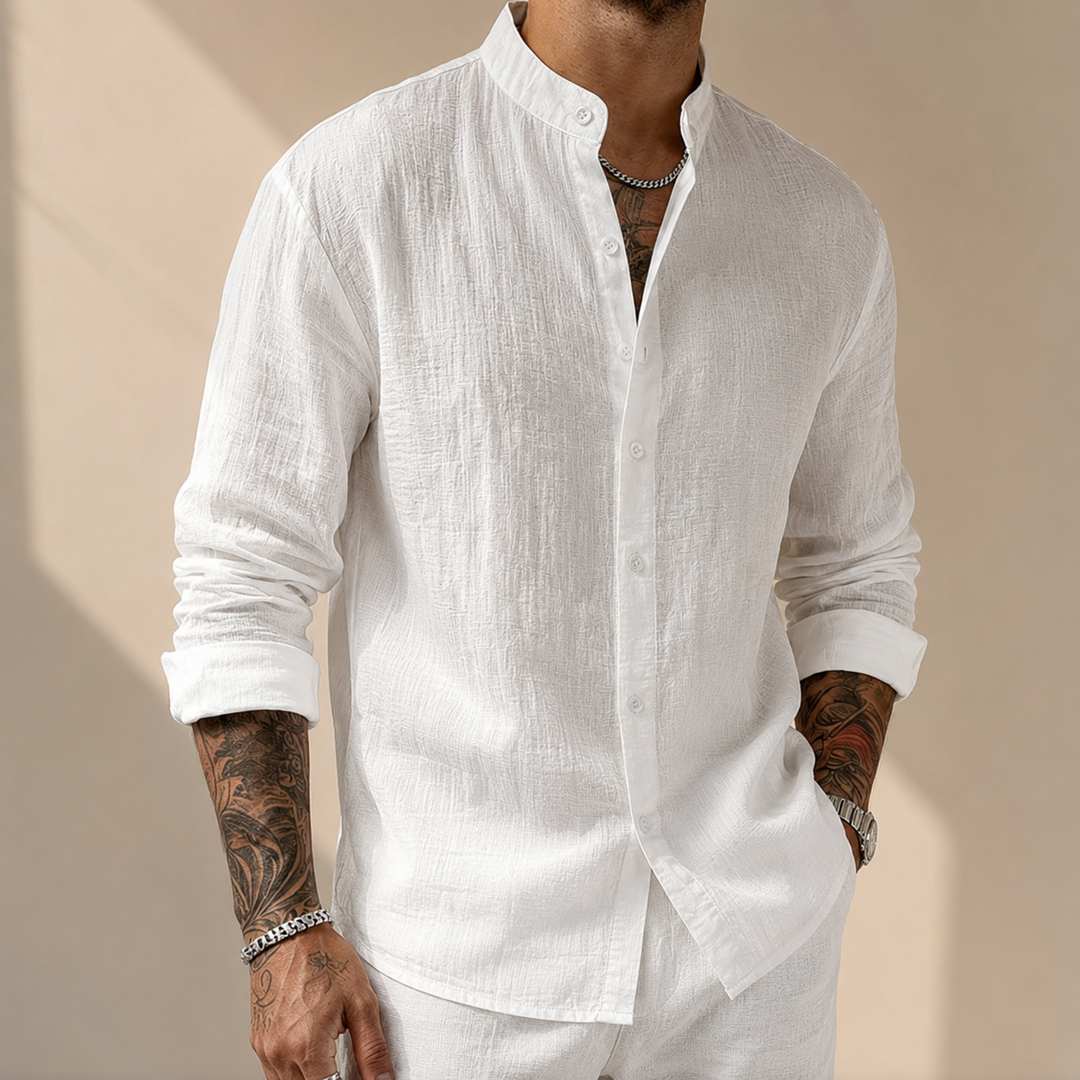 Men's Long Sleeve Stand Collar Shirt