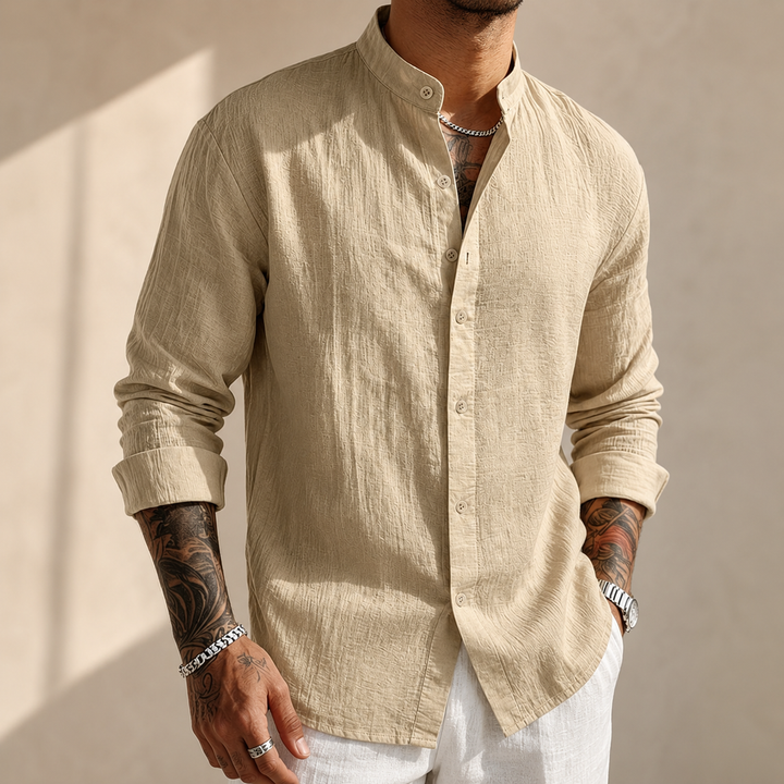 Men's elegant long sleeve shirt styled on a model