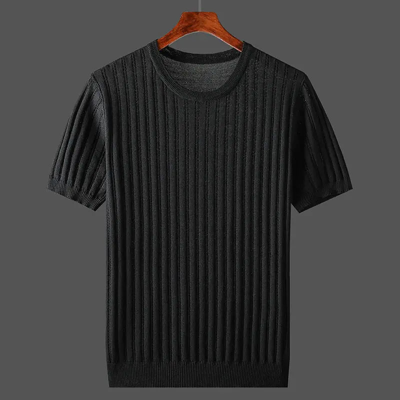 Men's Crew Neck Ribbed Knit T-Shirt