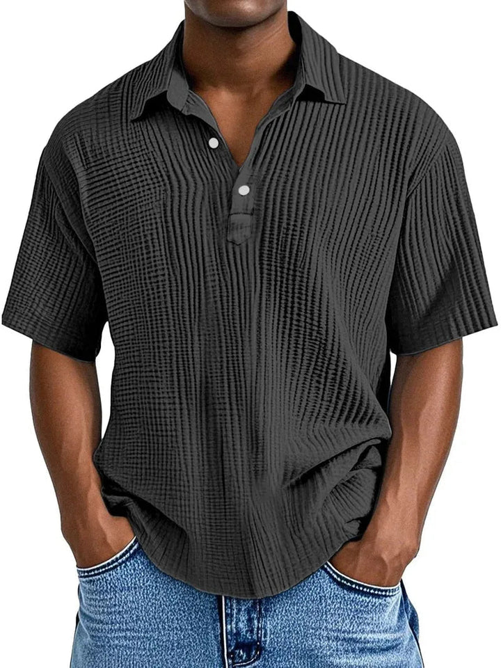 Close-up of the textured fabric on the men's summer shirt