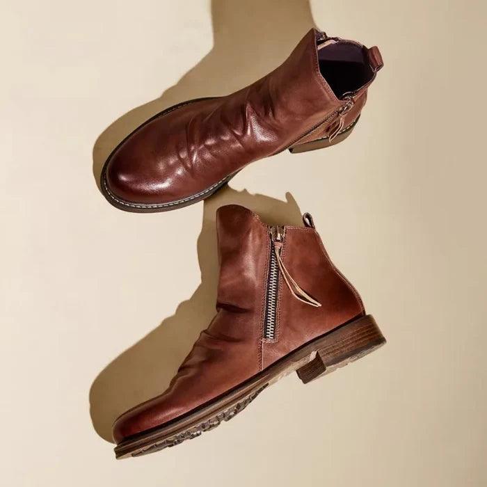 Close-up of the leather upper on men's boots