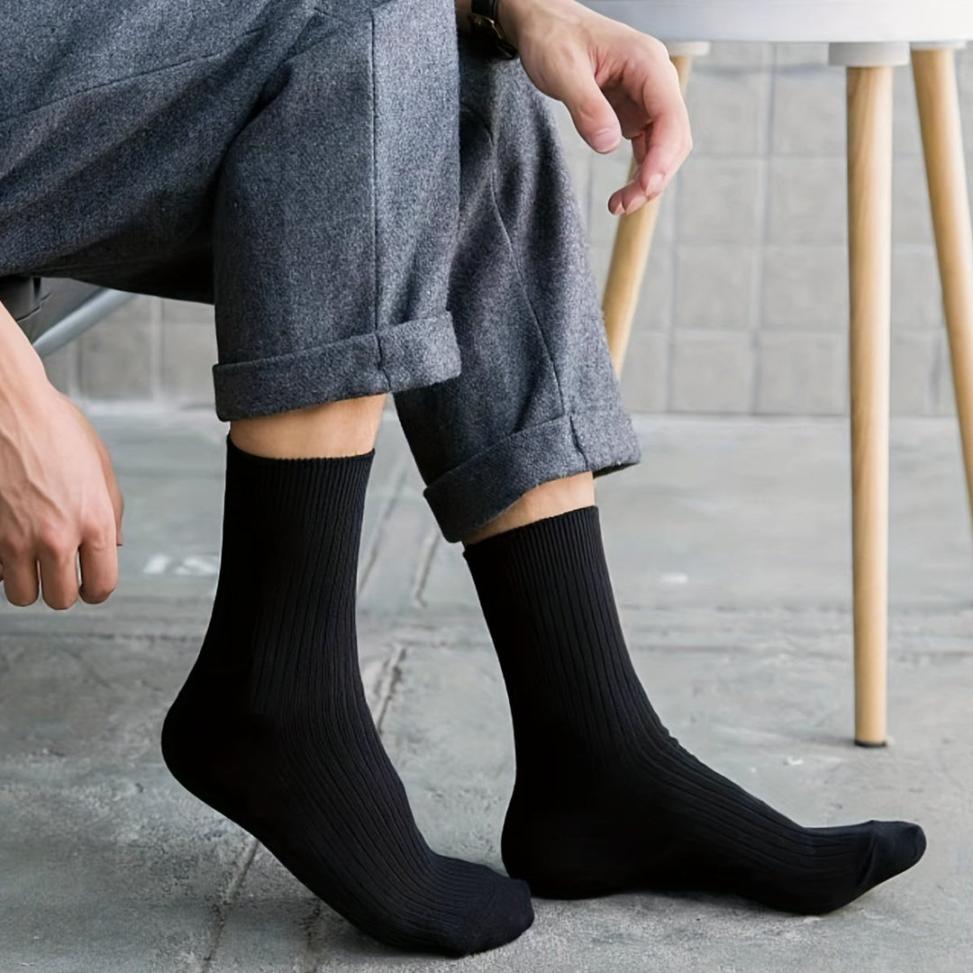 Men's Vertical Pattern Mid-Calf Socks Breathable Business Black