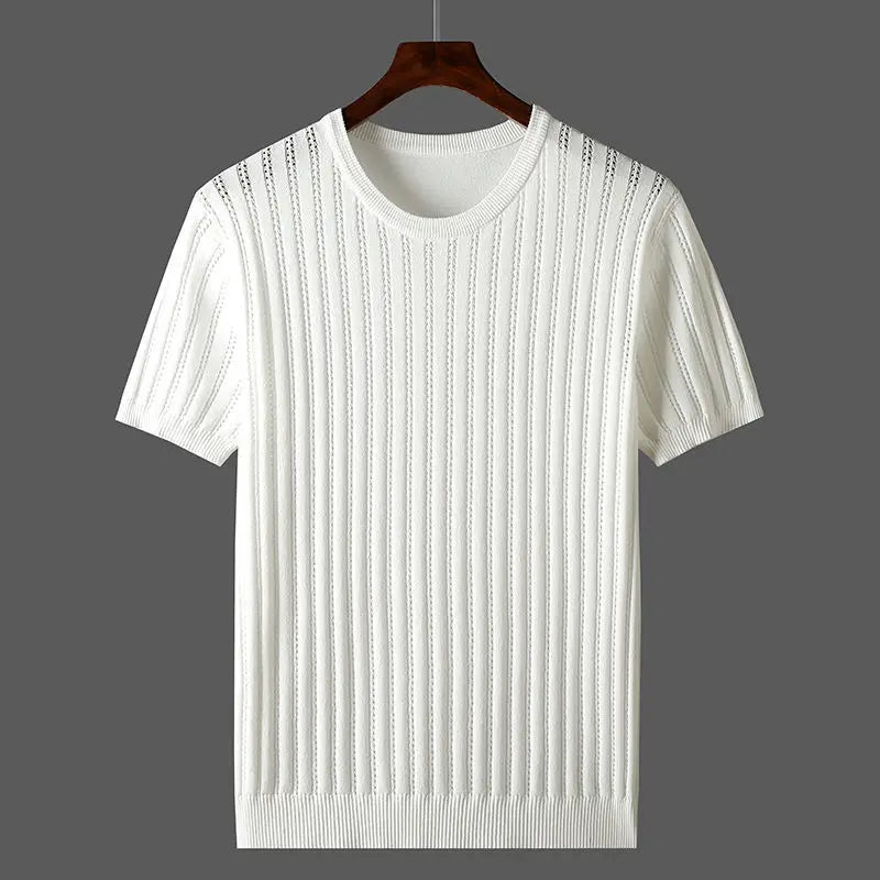 Men's Crew Neck Ribbed Knit T-Shirt