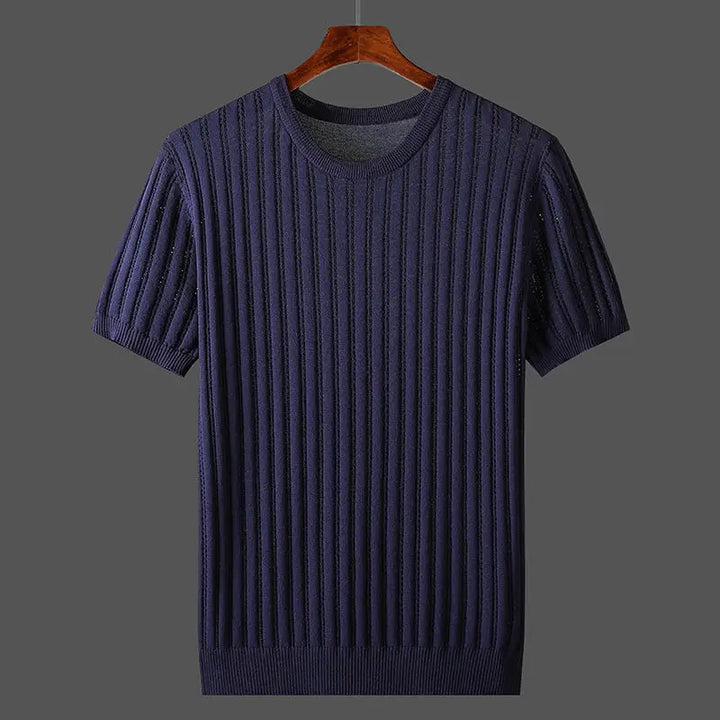 Men's Crew Neck Ribbed Knit T-Shirt