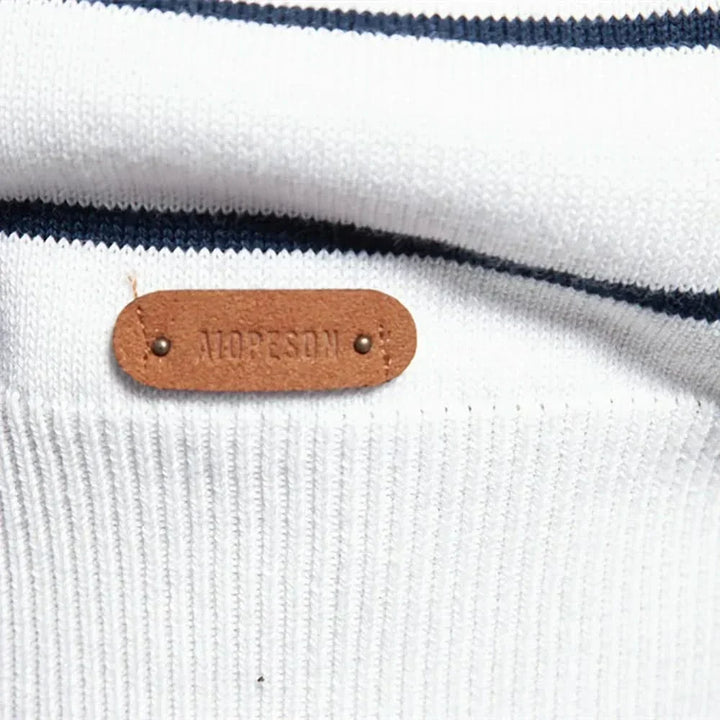 Men's striped jumper styled as a casual everyday outfit