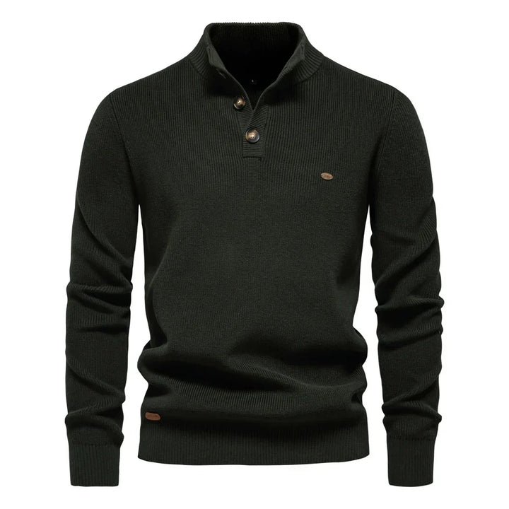 Side view of the men's button-front ribbed jumper