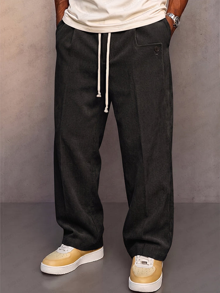 Men's Straight-Leg Corduroy Trousers With Drawstring
