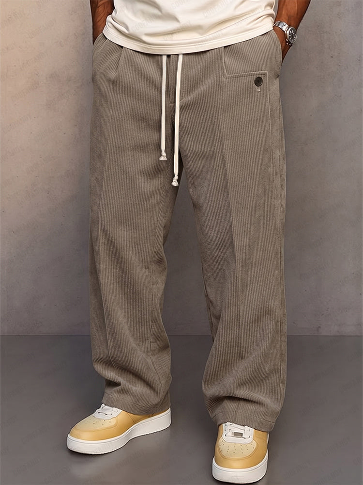 Men's Straight-Leg Corduroy Trousers With Drawstring