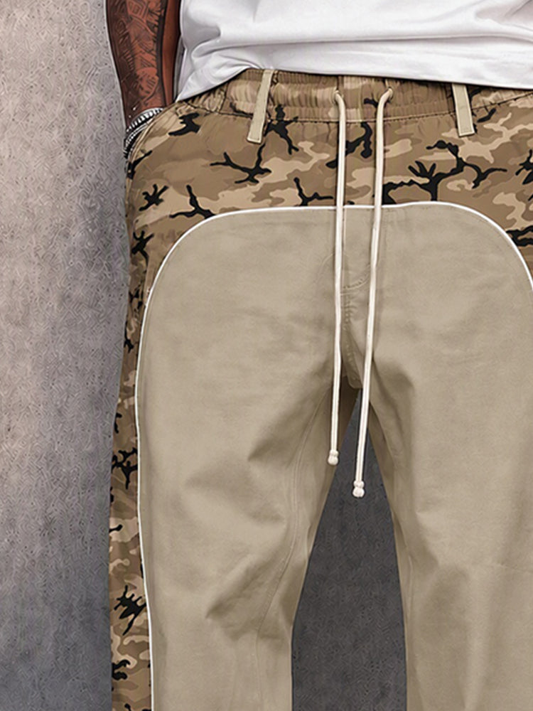 Side view of men's casual camouflage patchwork trousers