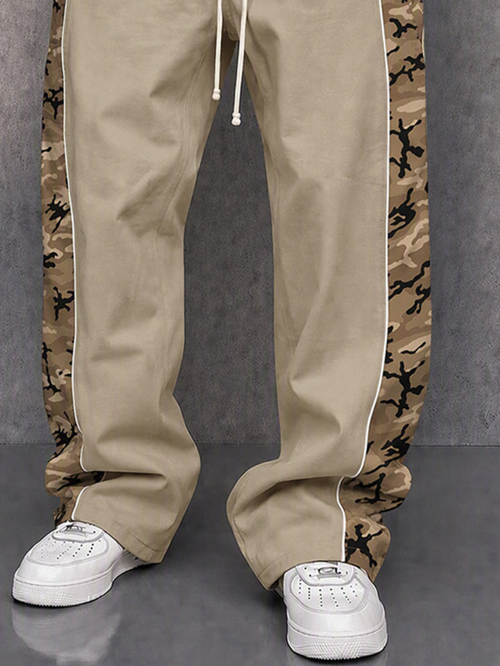 Men's camouflage patchwork trousers styled for everyday urban wear