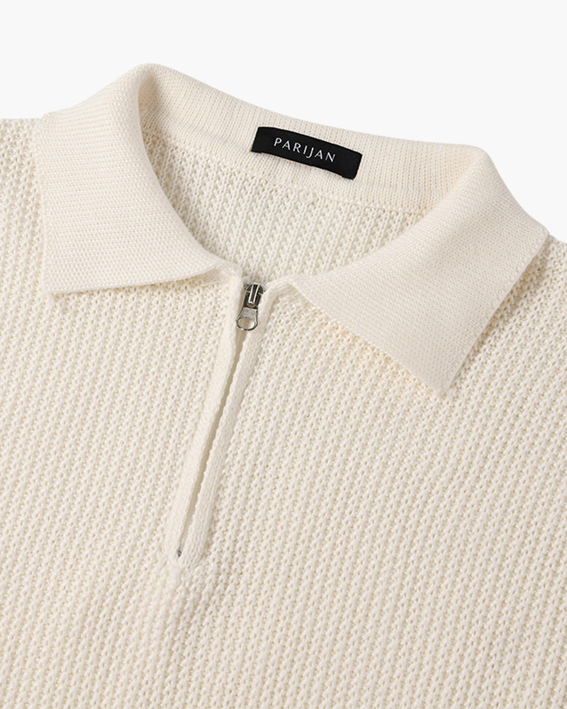 Men's cotton knit half zip jumper with long sleeves and ribbed cuffs