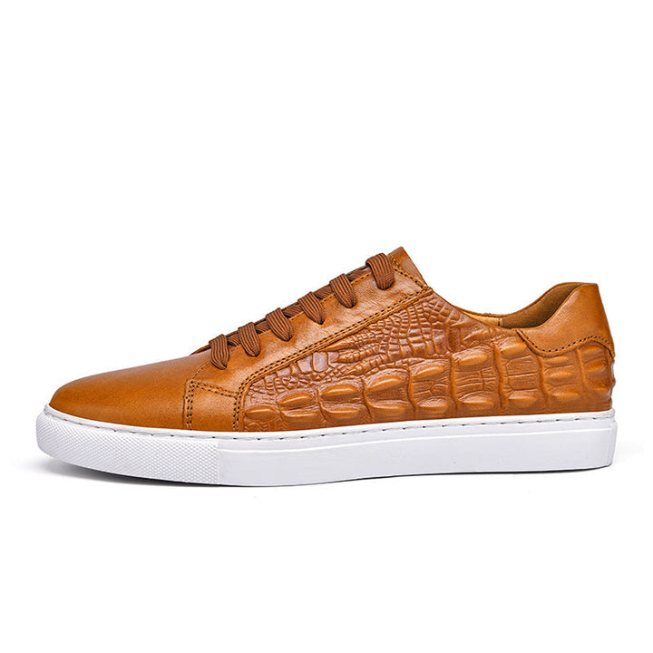 Men's Textured Genuine Leather Court Sneakers