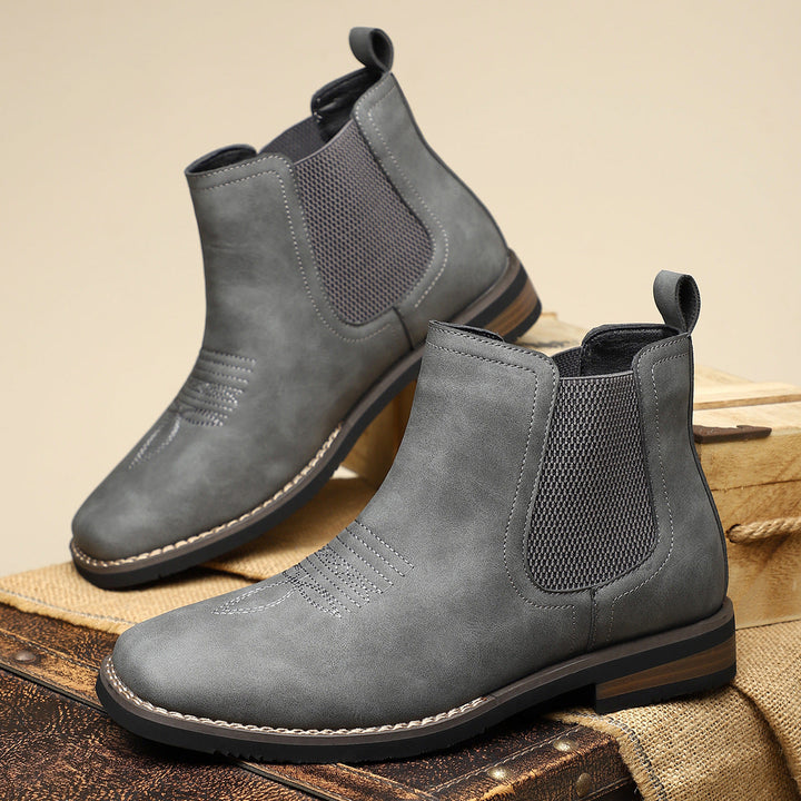 Close-up of the leather upper on men’s boots