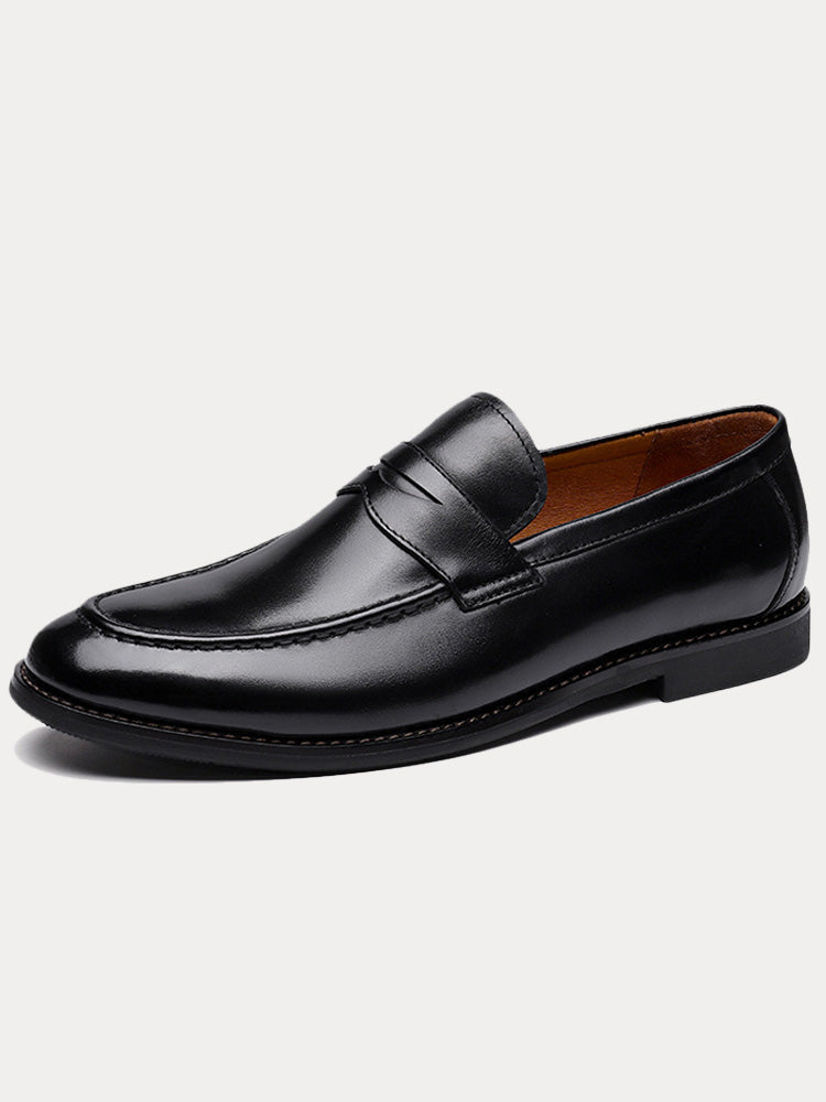 Men's leather penny loafers slip-on shoes shown from the front angle